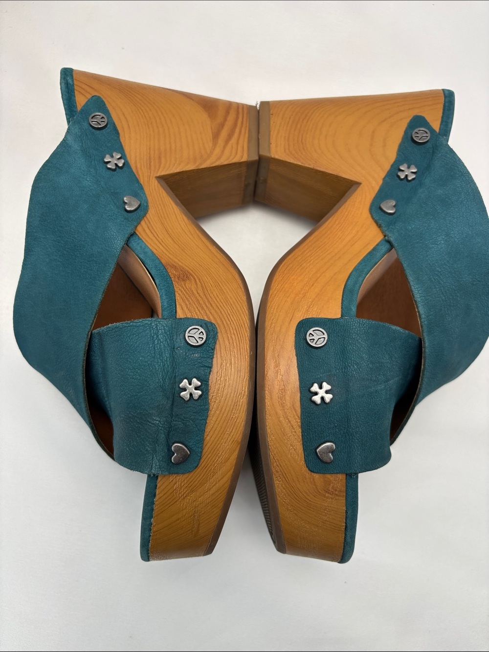 Lucky Brand Women’s 6 Teal Crisscross Leather Platform Mules #355 - Picture 7 of 12